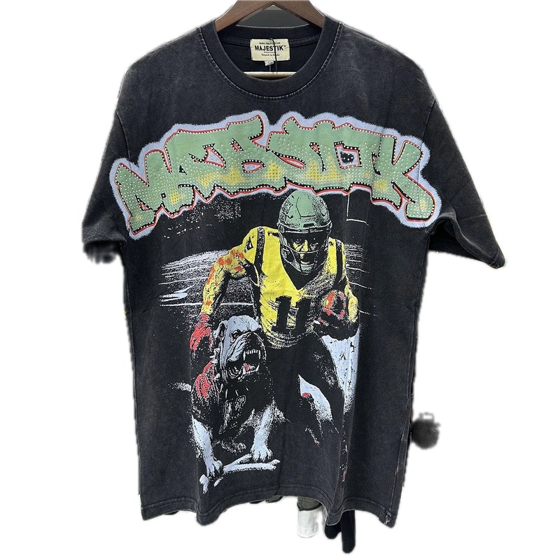 MAJESTIK Vintage Distressed Rugby Black T-Shirt
