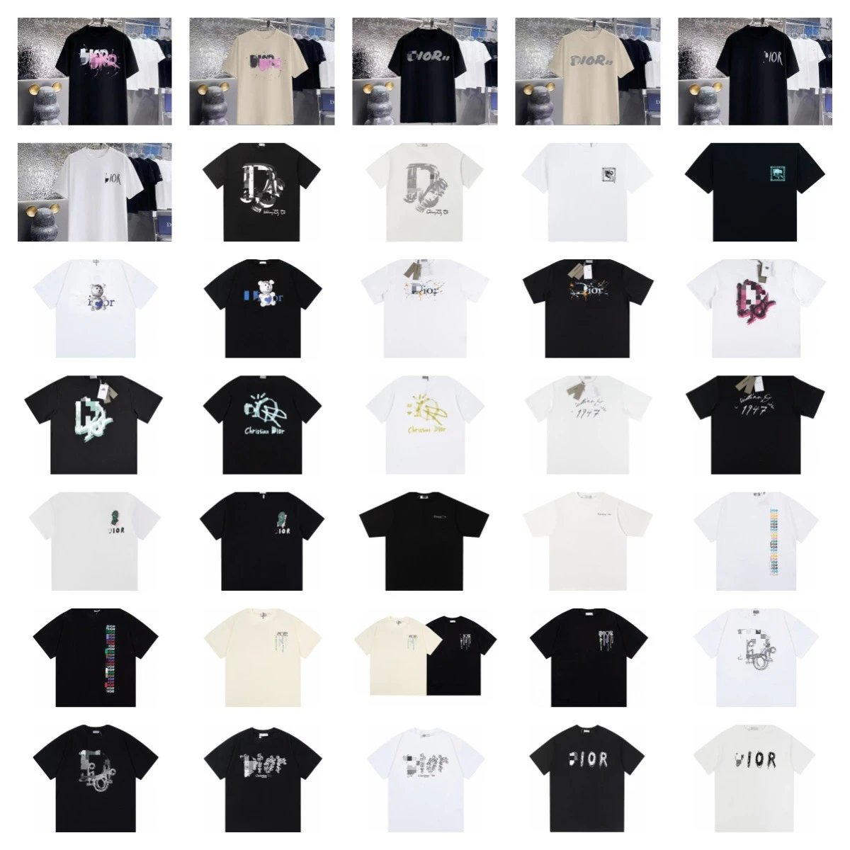 Dior Graffiti Collection Trendy Style Multi-color Short-sleeve T-shirt