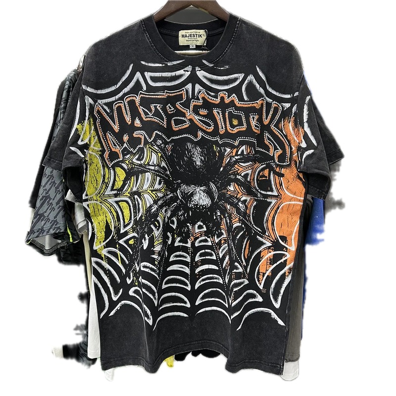 MAJESTIK Spider Street Style Distressed Black Short-sleeve T-Shirt