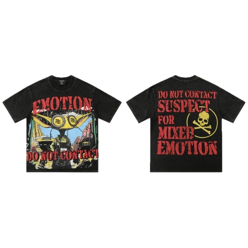 Mixed Emotion Skull Print Street Style Black T-Shirt