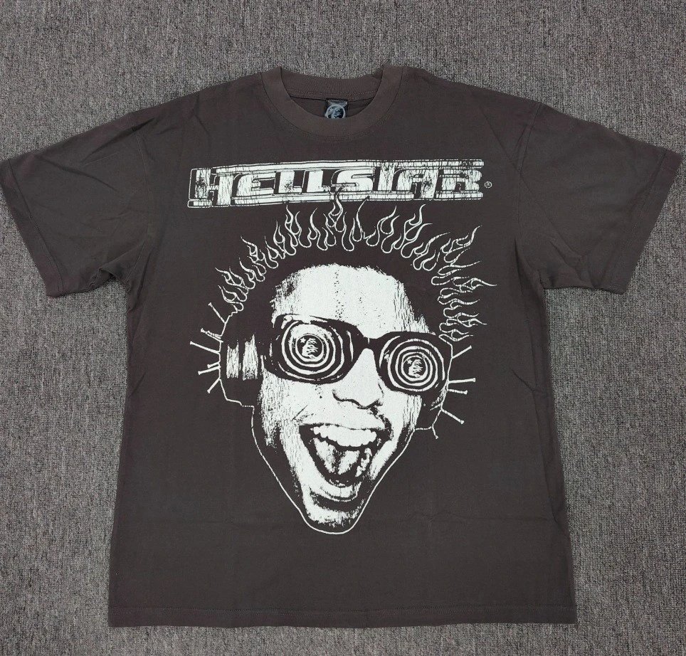 Hellstar Flame Portrait Street Style Charcoal Gray T-shirt