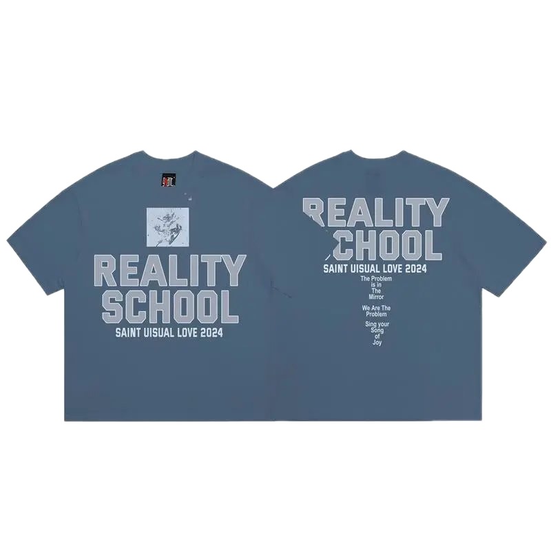 SAINT Real Academy Street Style Grey-Blue Short Sleeve T-Shirt
