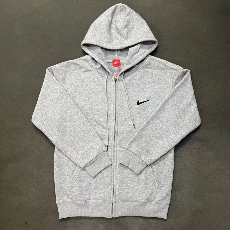 Nike Zip-Front Design Gray Zip Hoodie Daily Styling Swoosh