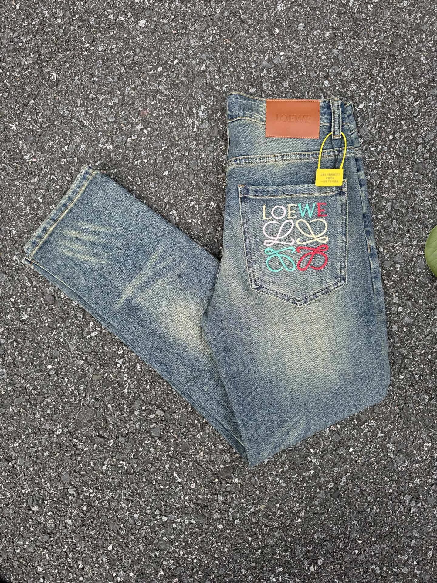 LOEWE Multicolor Emblem And Vintage-Inspired Fading Logo Pocket Jeans for casual