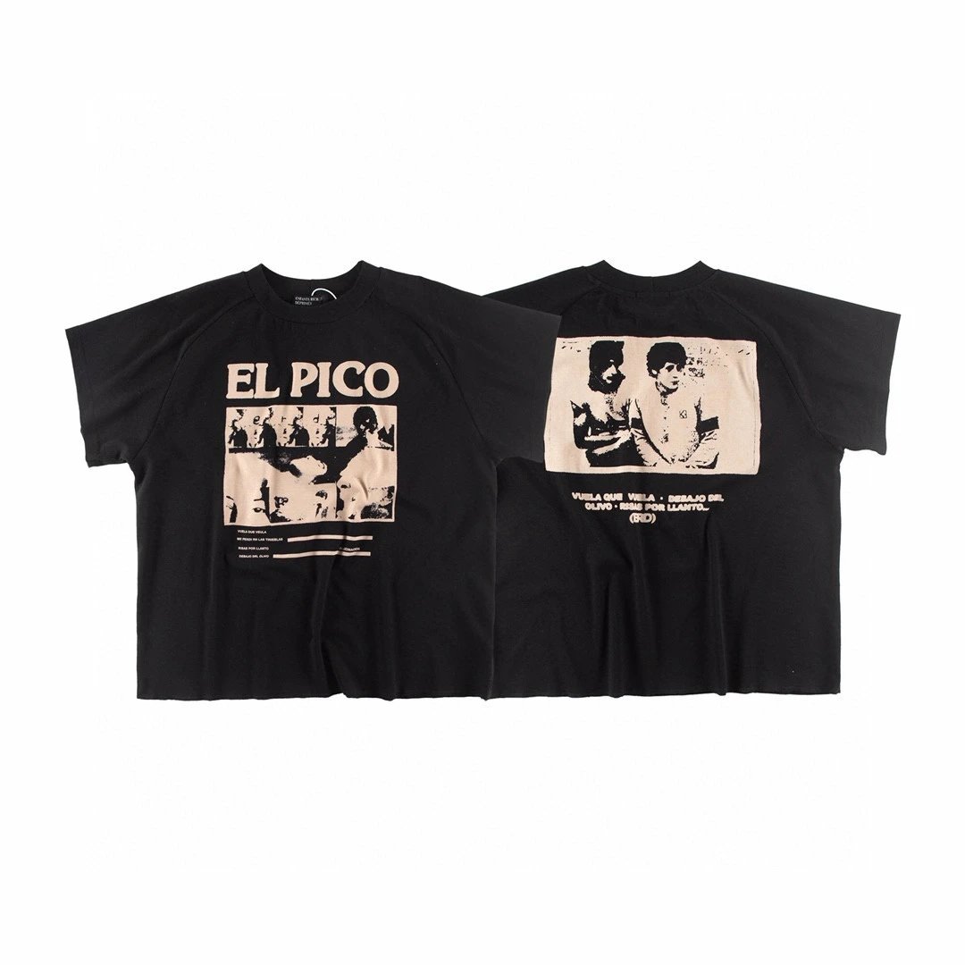 ERD GRJKD ELPICO Vintage Style Black Short Sleeve T-shirt