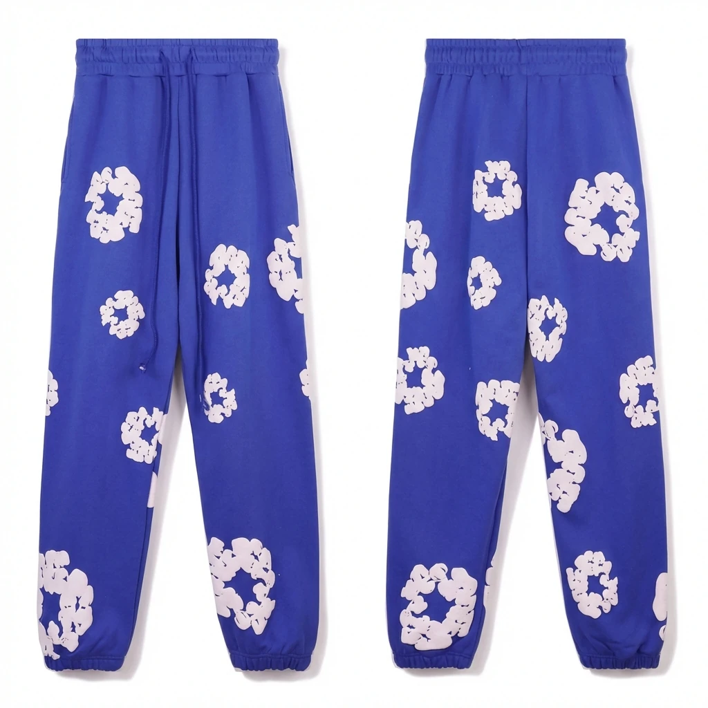 Printed casual blue pants with DENIM TEARS