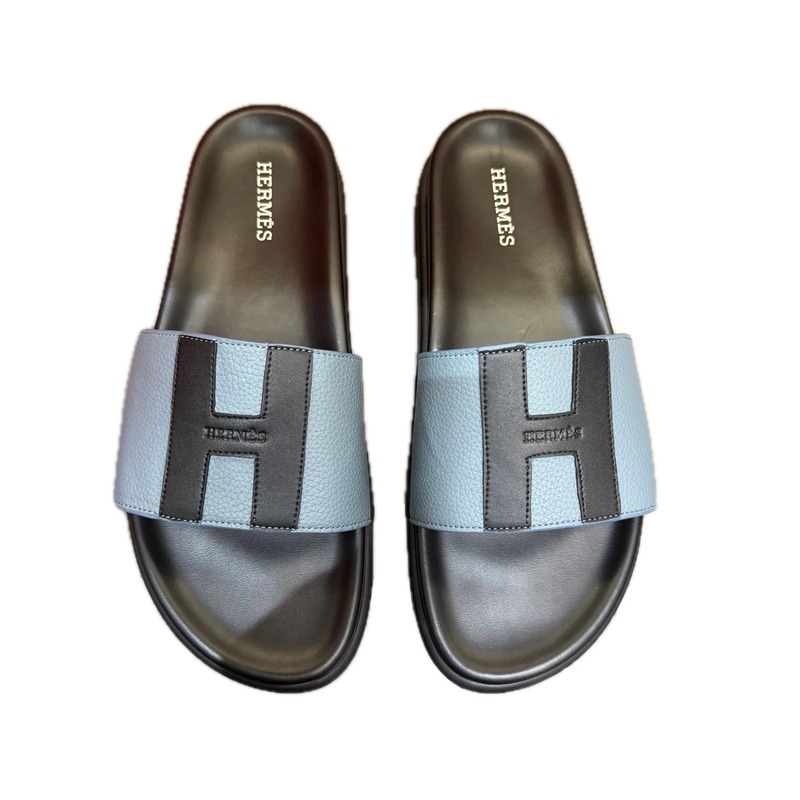 Hermès H Collection Minimalist Style Dusty Blue Slides