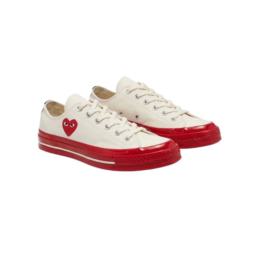 CDG Love Series Red and White Canvas Shoes