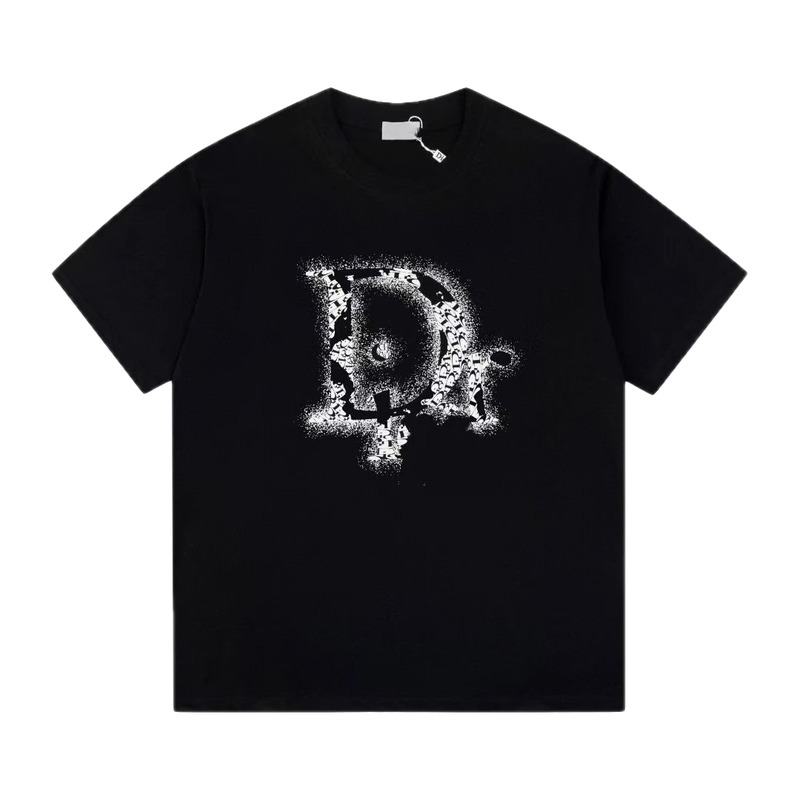 Dior Large D Print Trendy Style Black T-Shirt