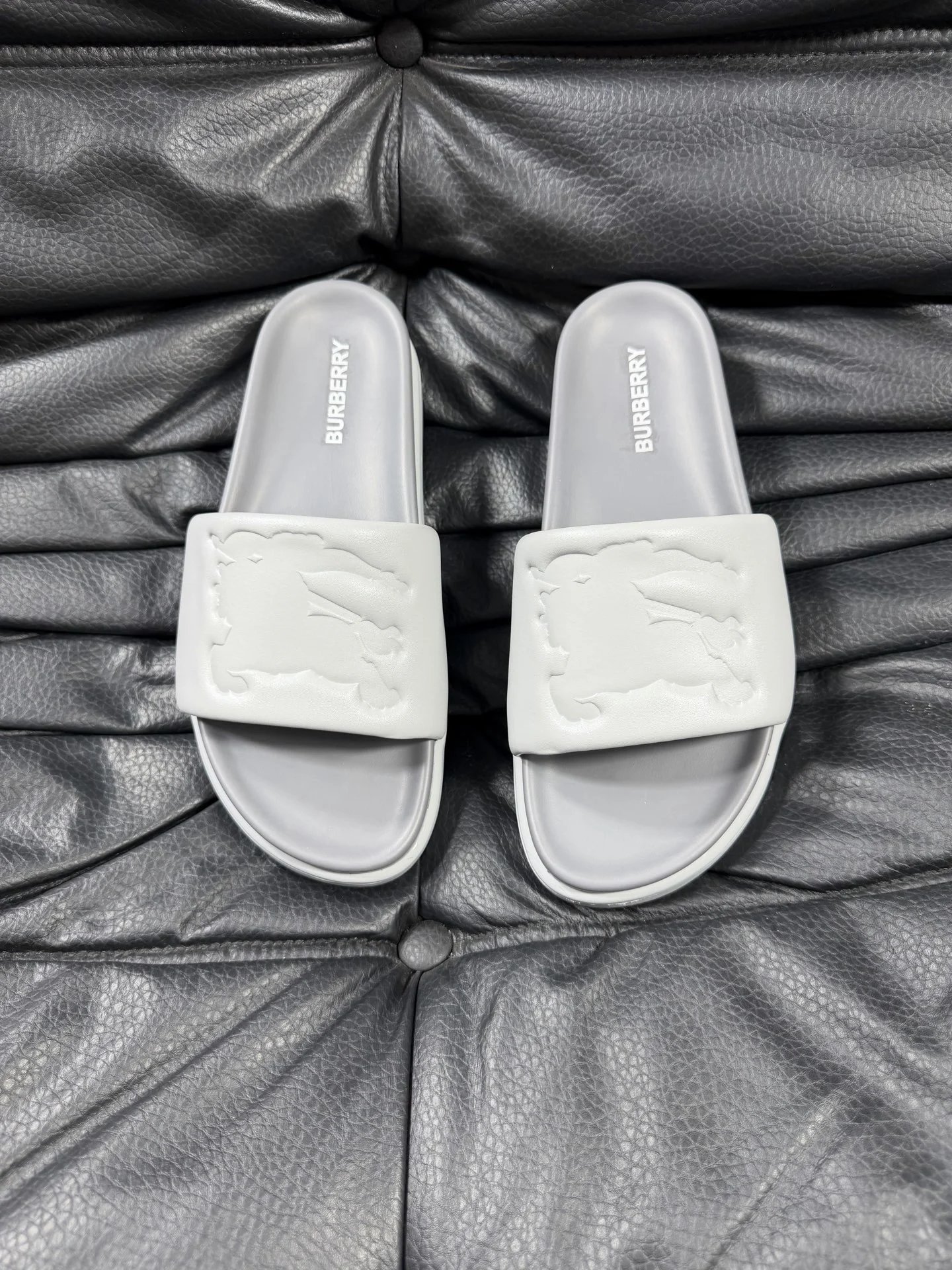 Burberry Equestrian Knight Light Luxury Style Light Grey Slides