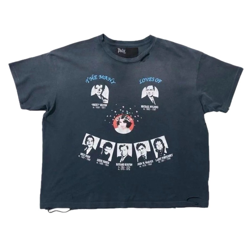 Paly Hollywood Portrait Print Vintage Charcoal Black T-Shirt