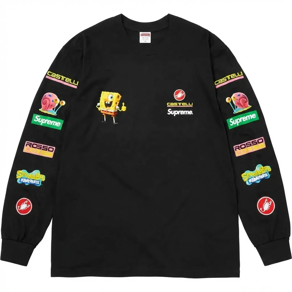 Supreme SpongeBob SquarePants Co-branded Black Long-sleeve Shirt