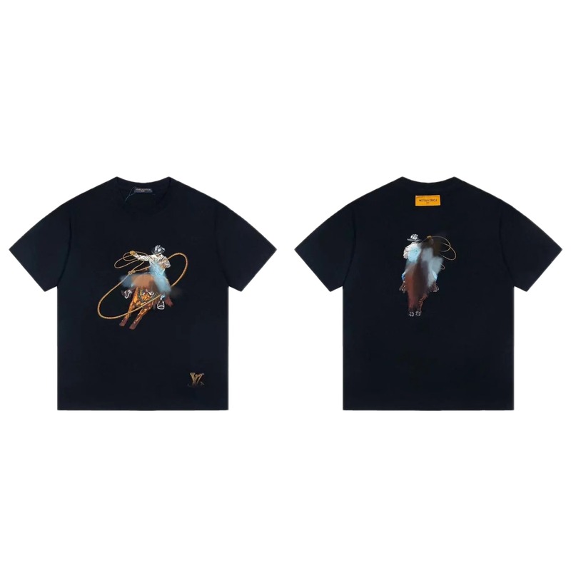 Louis Vuitton Western Cowboy Vintage Style Black T-Shirt