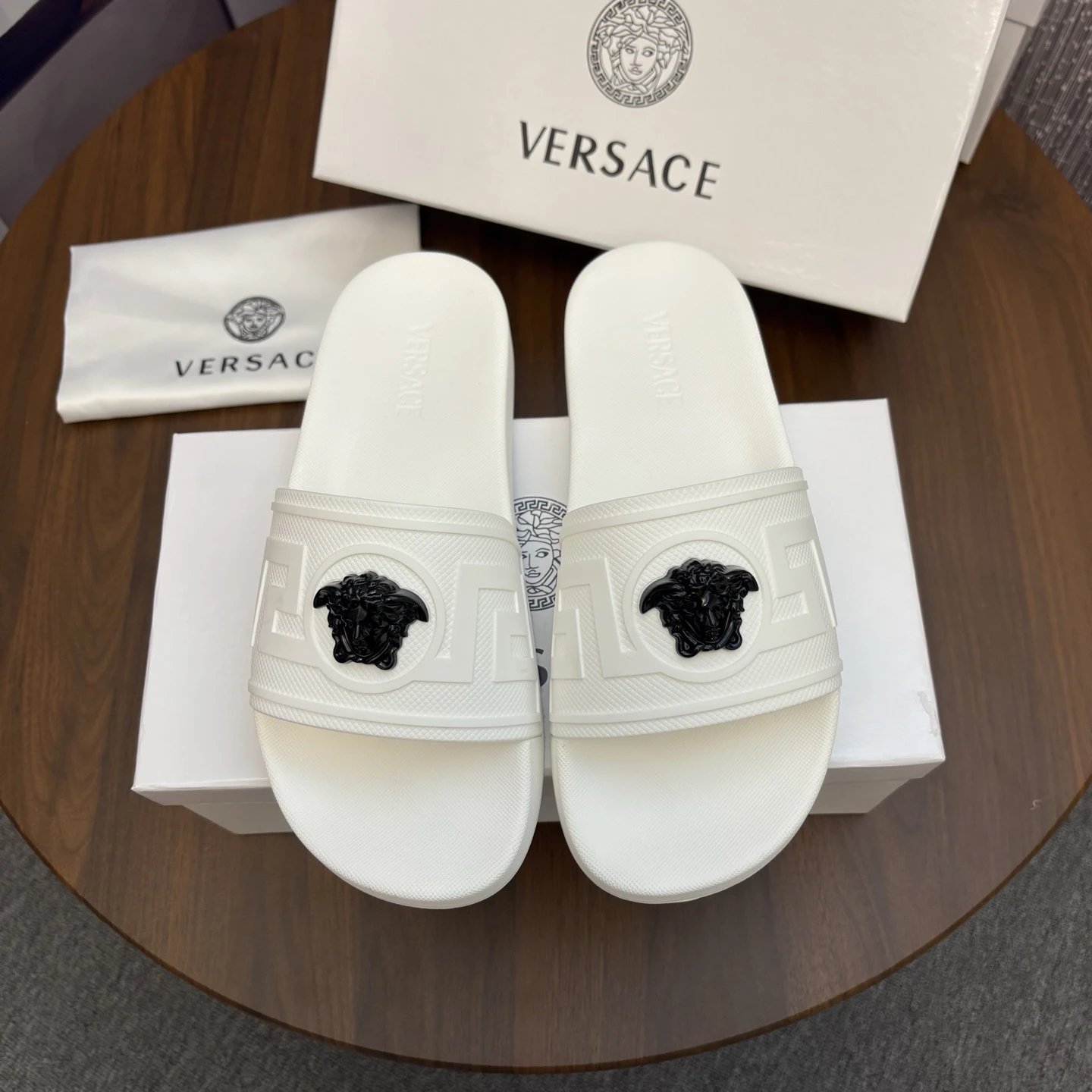 Versace Medusa Trendy Luxury Style White Slide Sandals