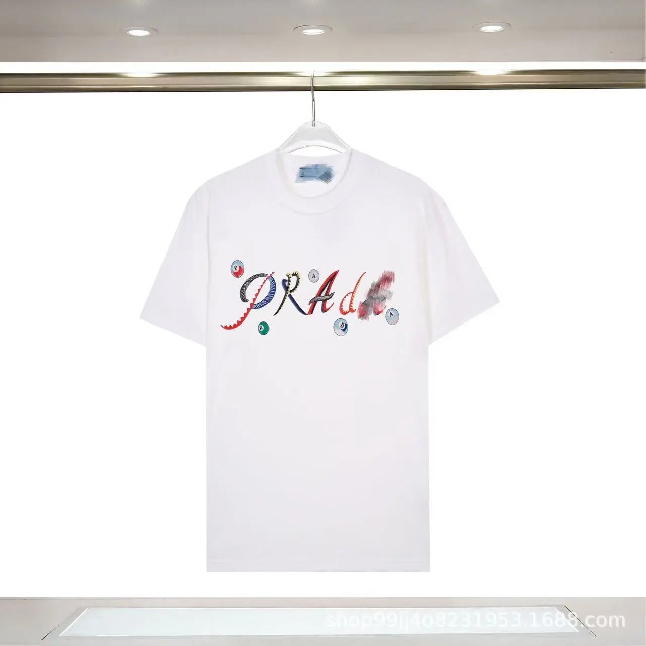 Prada Street Style White Short-sleeve T-shirt with Colorful Print