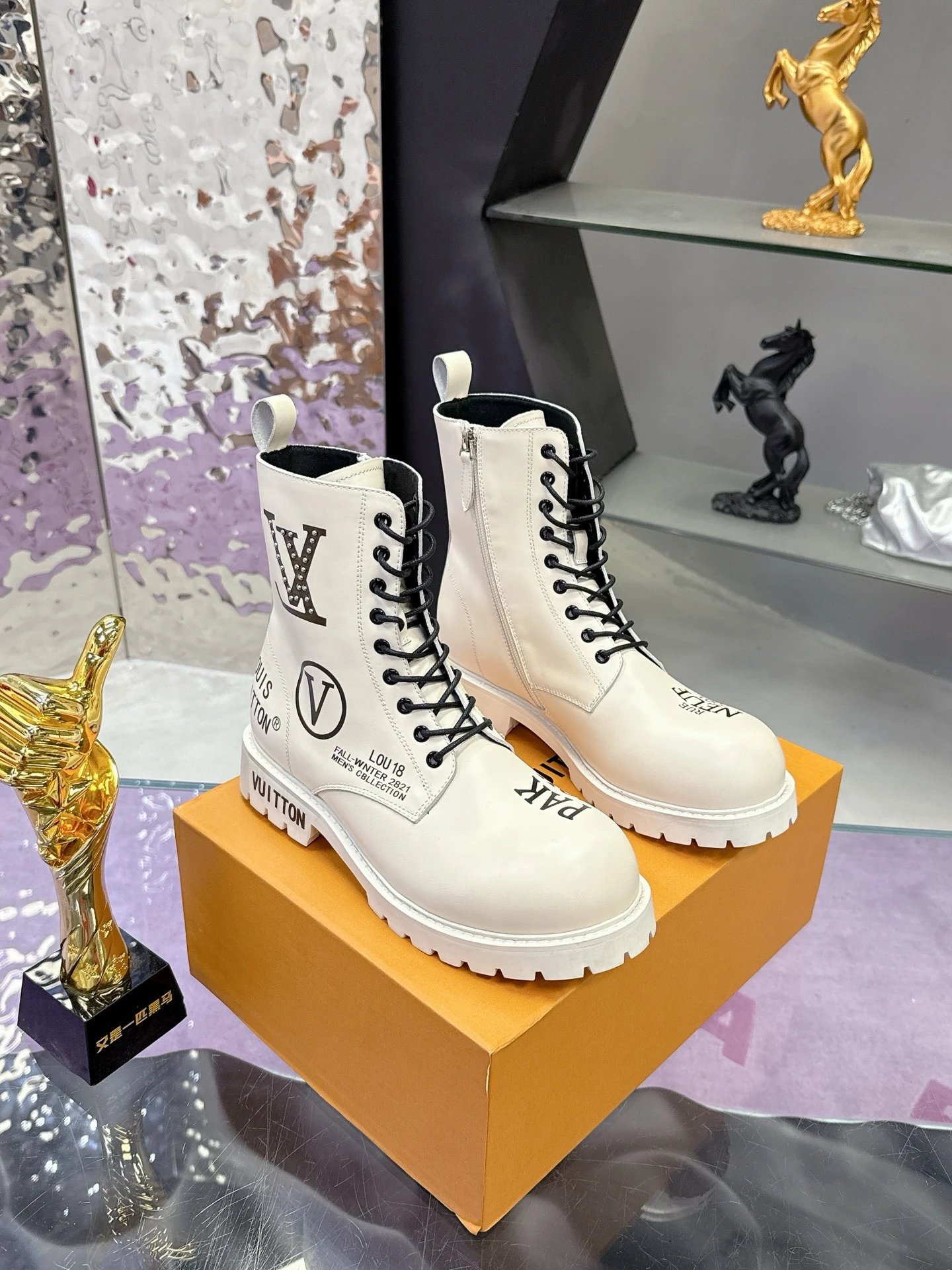White Lace-up Boot Louis Vuitton White Combat Boot for Photo Ready Styling