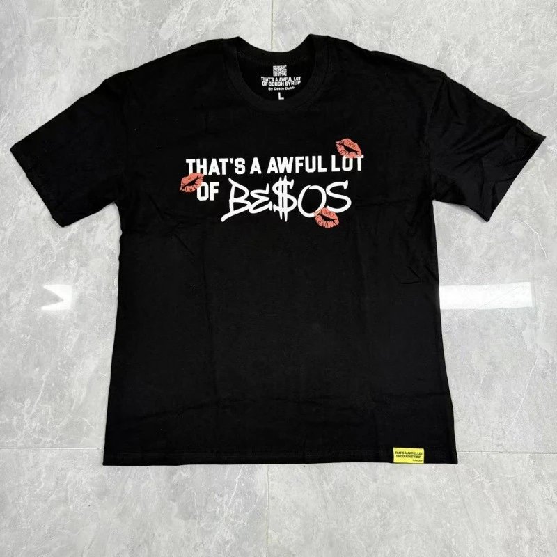 AWFUL LOT Lip Print Street Style Black T-shirt