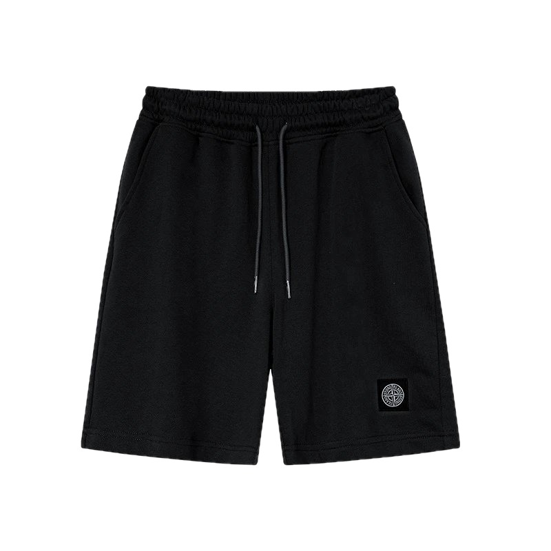 Stone Island Badge Casual Style Black Sports Shorts
