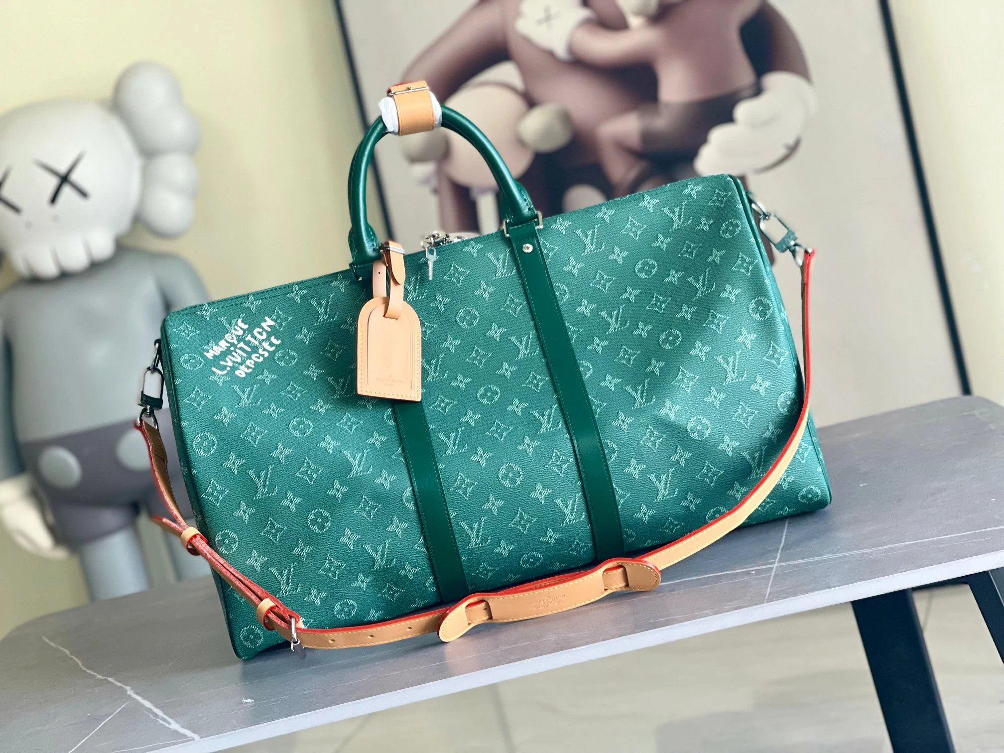 Louis Vuitton Green Duffel Bag with Green Monogram Duffel Detail