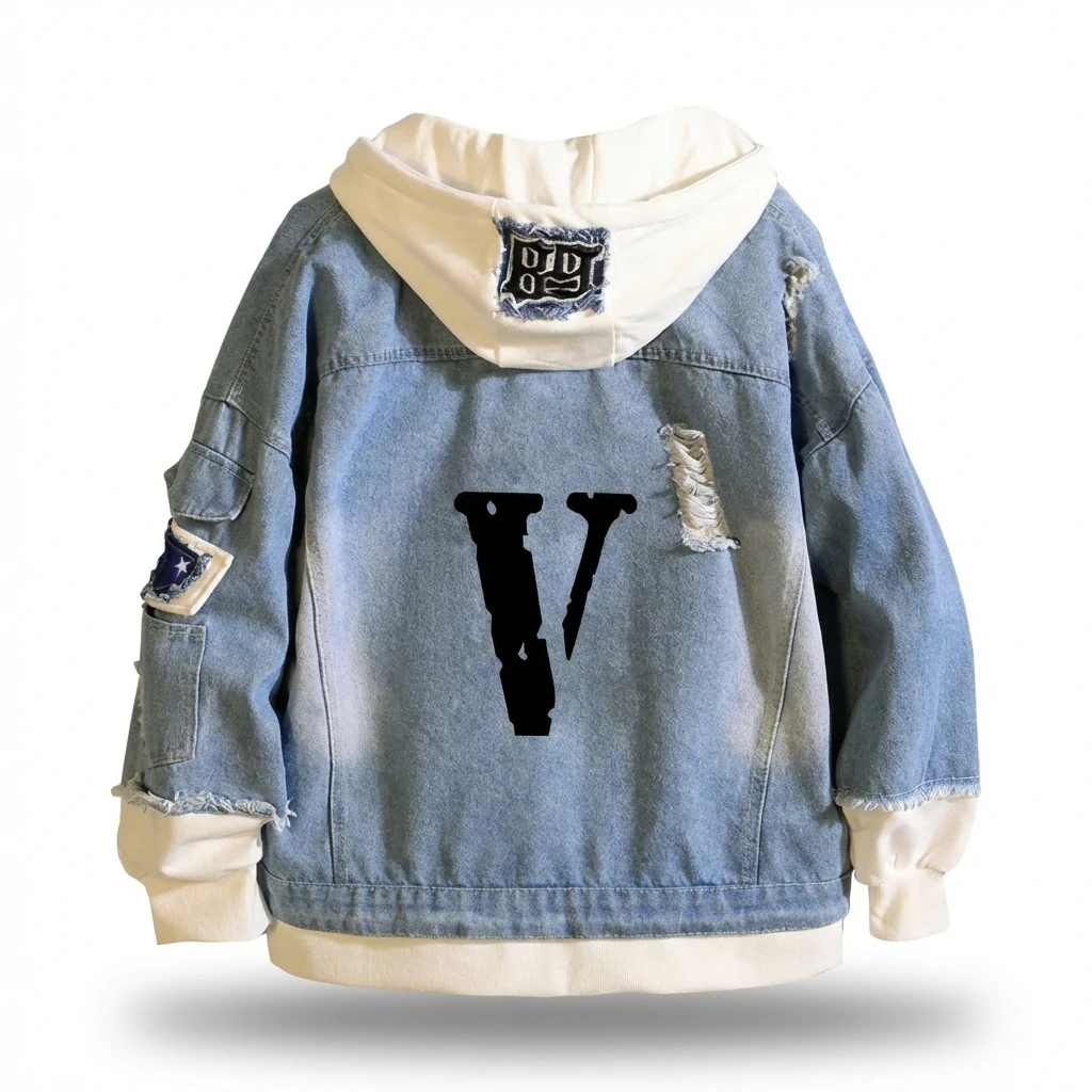 Vlone denim windbreaker with ripped holes