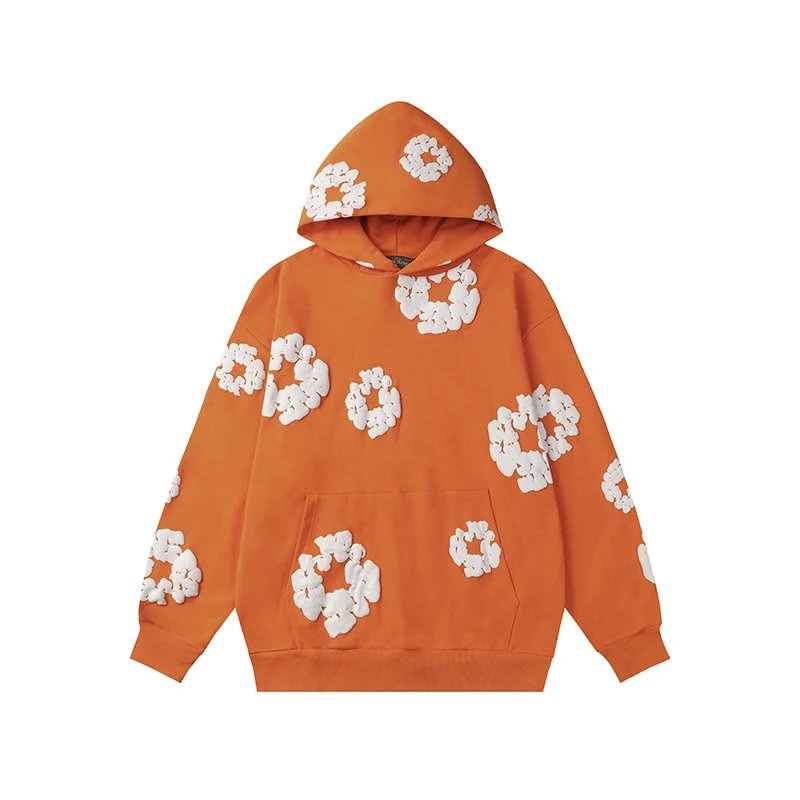 Orange Flower Pattern Hoodie Warm Tone