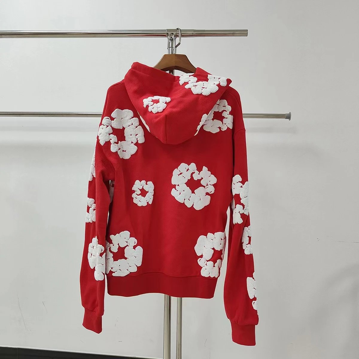 Red White Floral Hoodie Streetwear Style