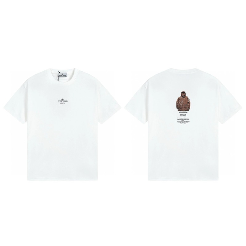 Stone Island Printed Functional Style White Short Sleeve T-shirt