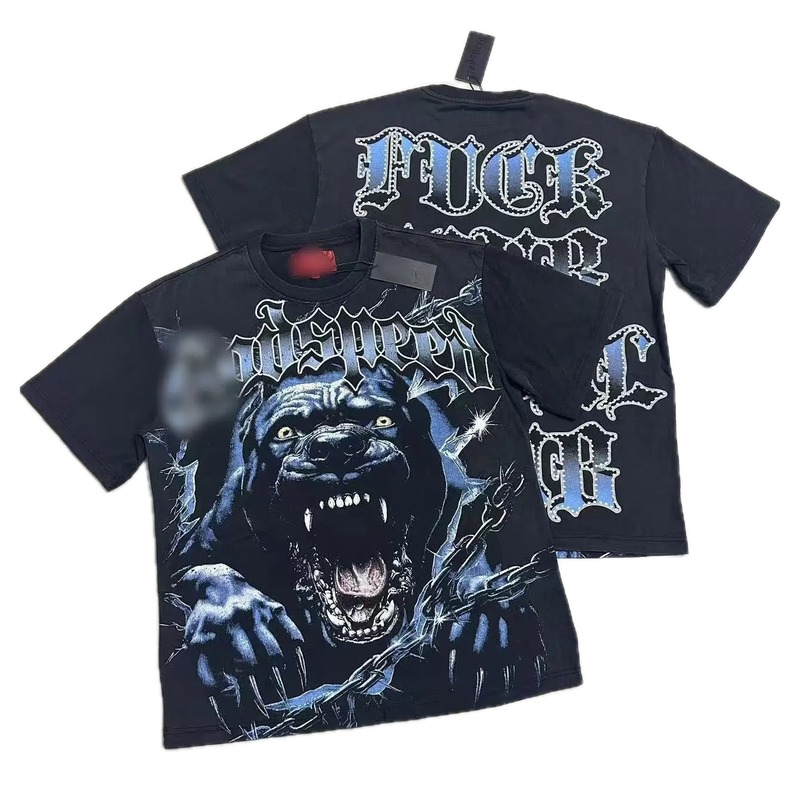 GOD Vicious Dog Printed Gothic Style Black Short-sleeve T-shirt