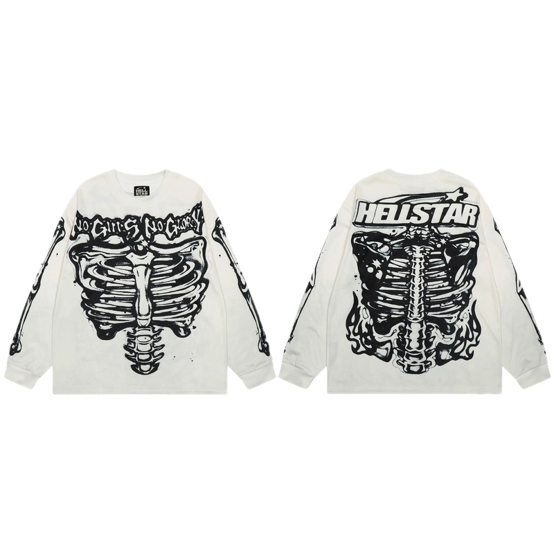 Hellstar Skull Print Dark Style Off-white Long Sleeve T-Shirt