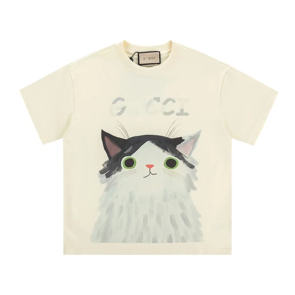 Gucci Cat-Print Casual Off-white Short-sleeve T-shirt