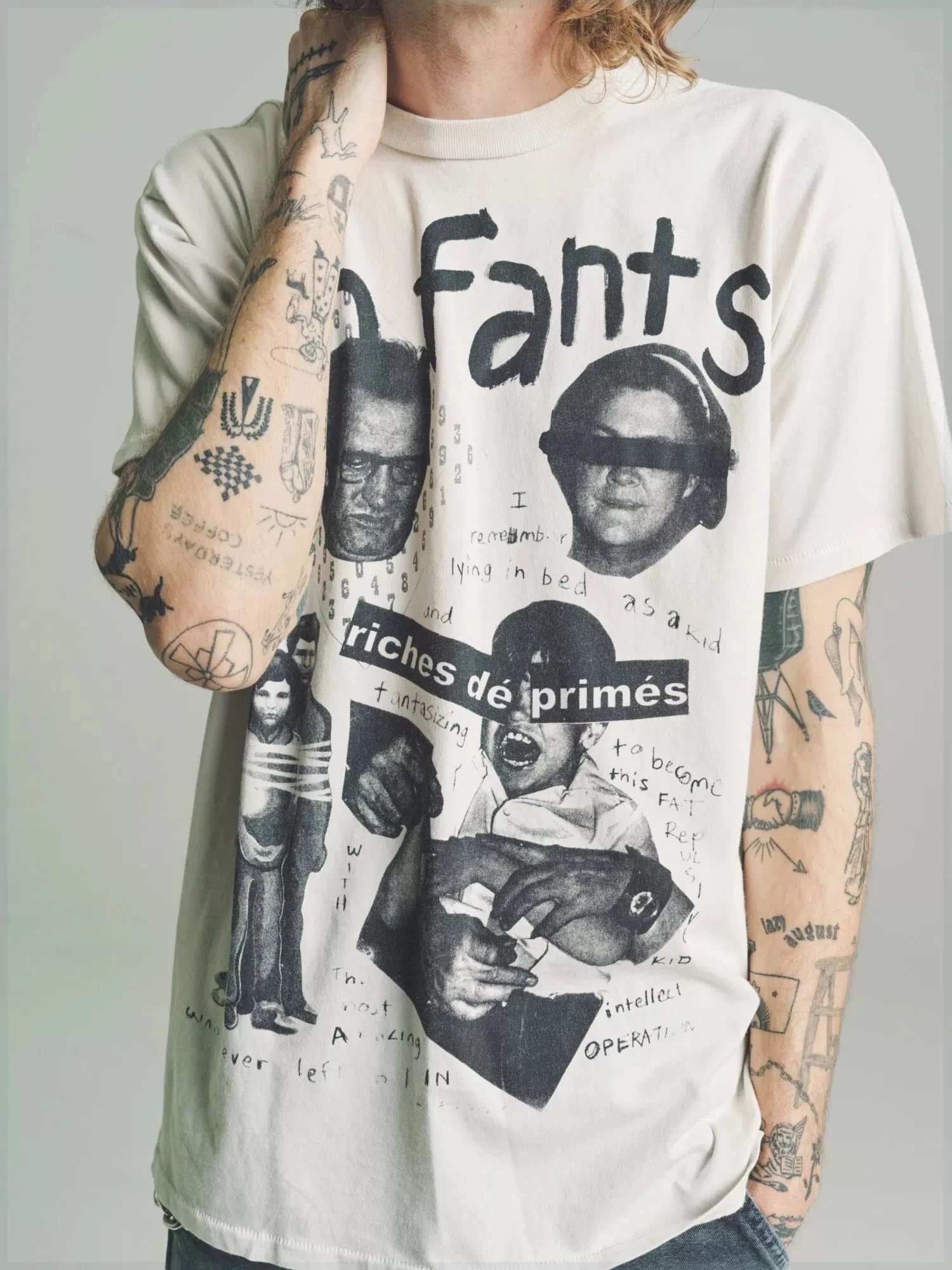 ERD GRJKD Portrait Print Vintage Off-white T-shirt