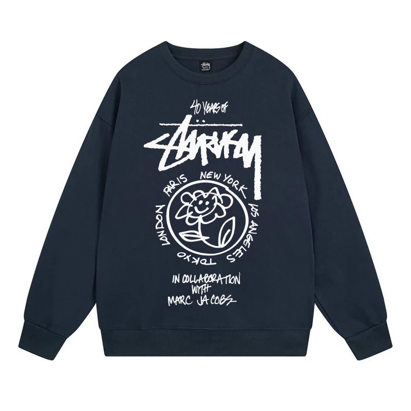 Stussy Navy Style 539 Graphic SweatShirt Poolside Style