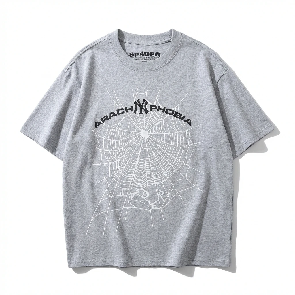 Sp5der Spider Web Trendy Grey T-shirt