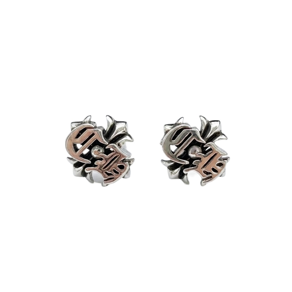 Chrome Hearts Silver-Copper Two-Tone Trendy Brand Stud Earrings