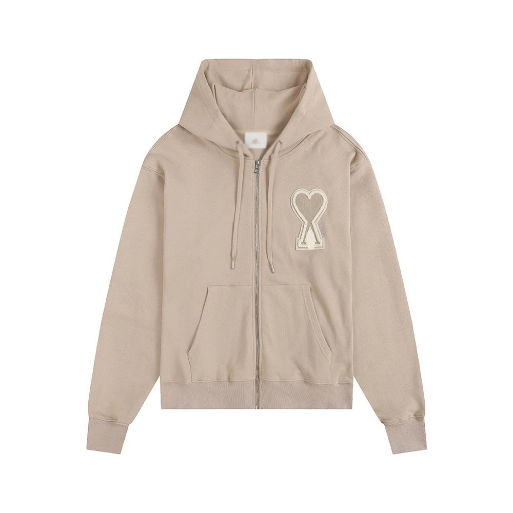 AMI Love Zipper Beige Sweatshirt