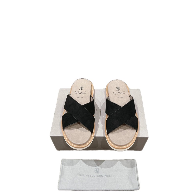 Brunello Cucinelli Casual Style Black Crisscross Slide Sandals