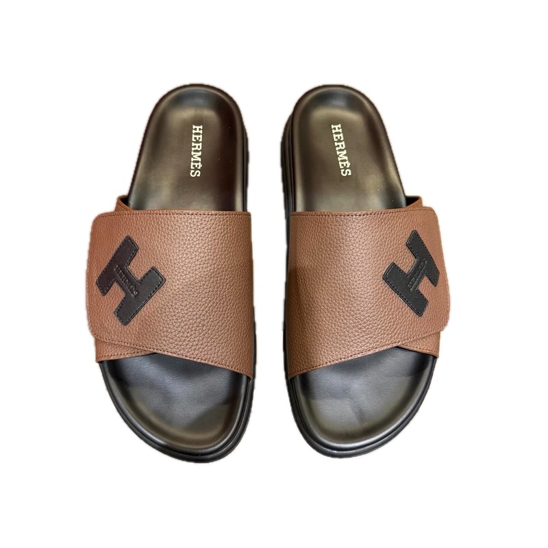 Hermès H-Logo Minimalist Brown Slide Sandals
