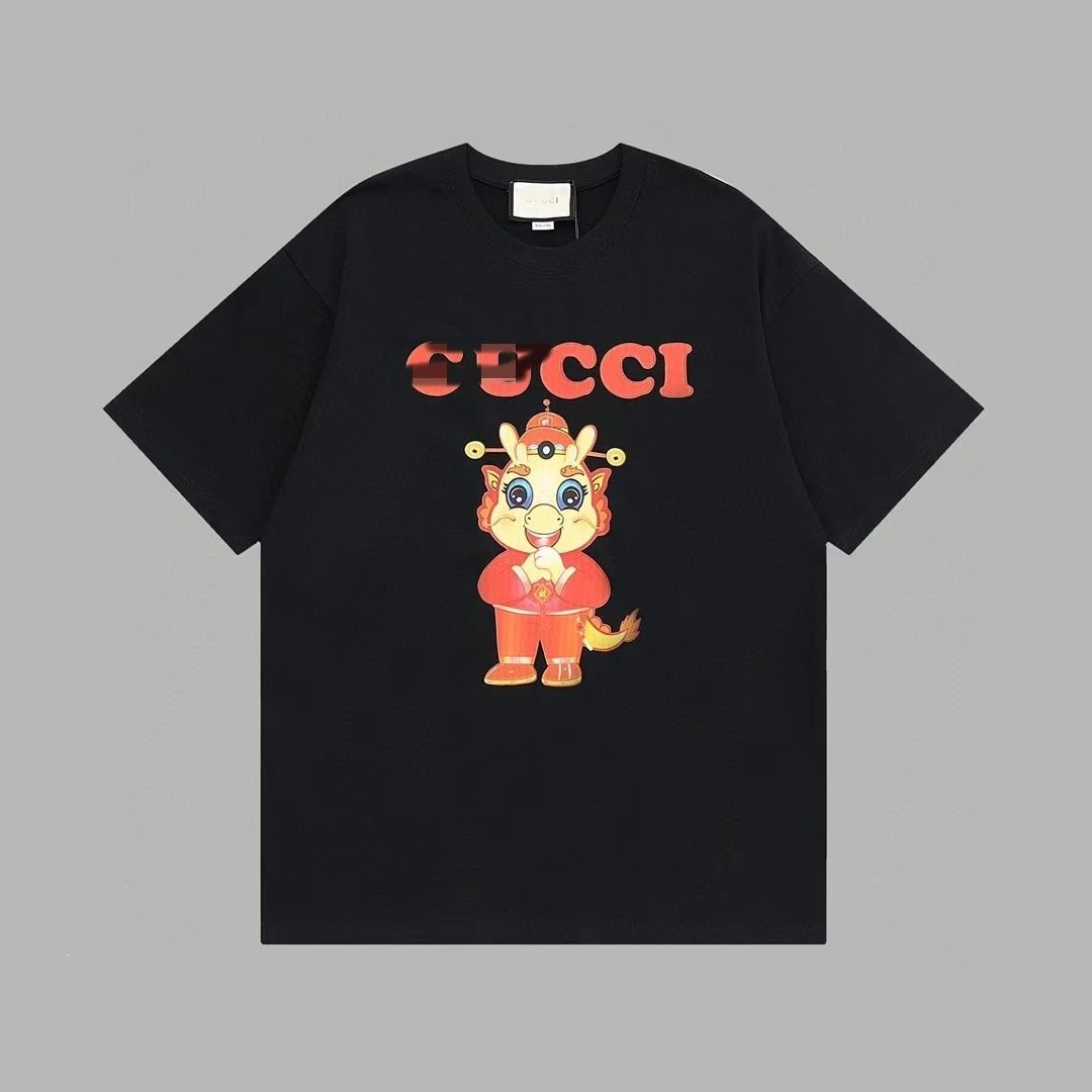 Gucci Year of the Dragon Collection Chinese Trendy Style Black Short Sleeve T-Shirt