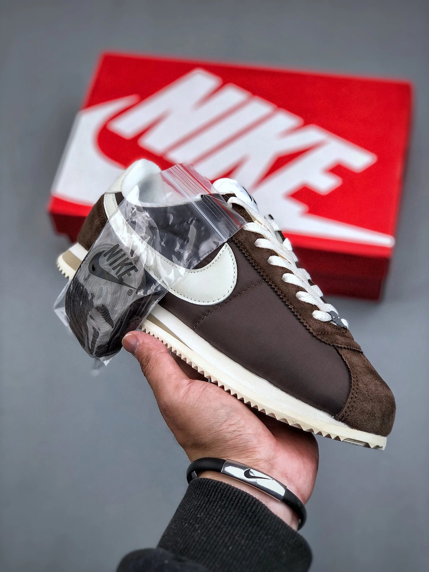 Nike Brown and White Waffle-Sole Runners Defined by Textured Outsole
