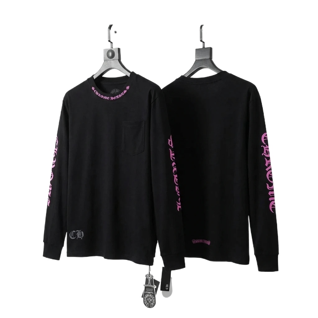 Chrome Hearts Dark Style Pink-lettered Black Long-sleeve