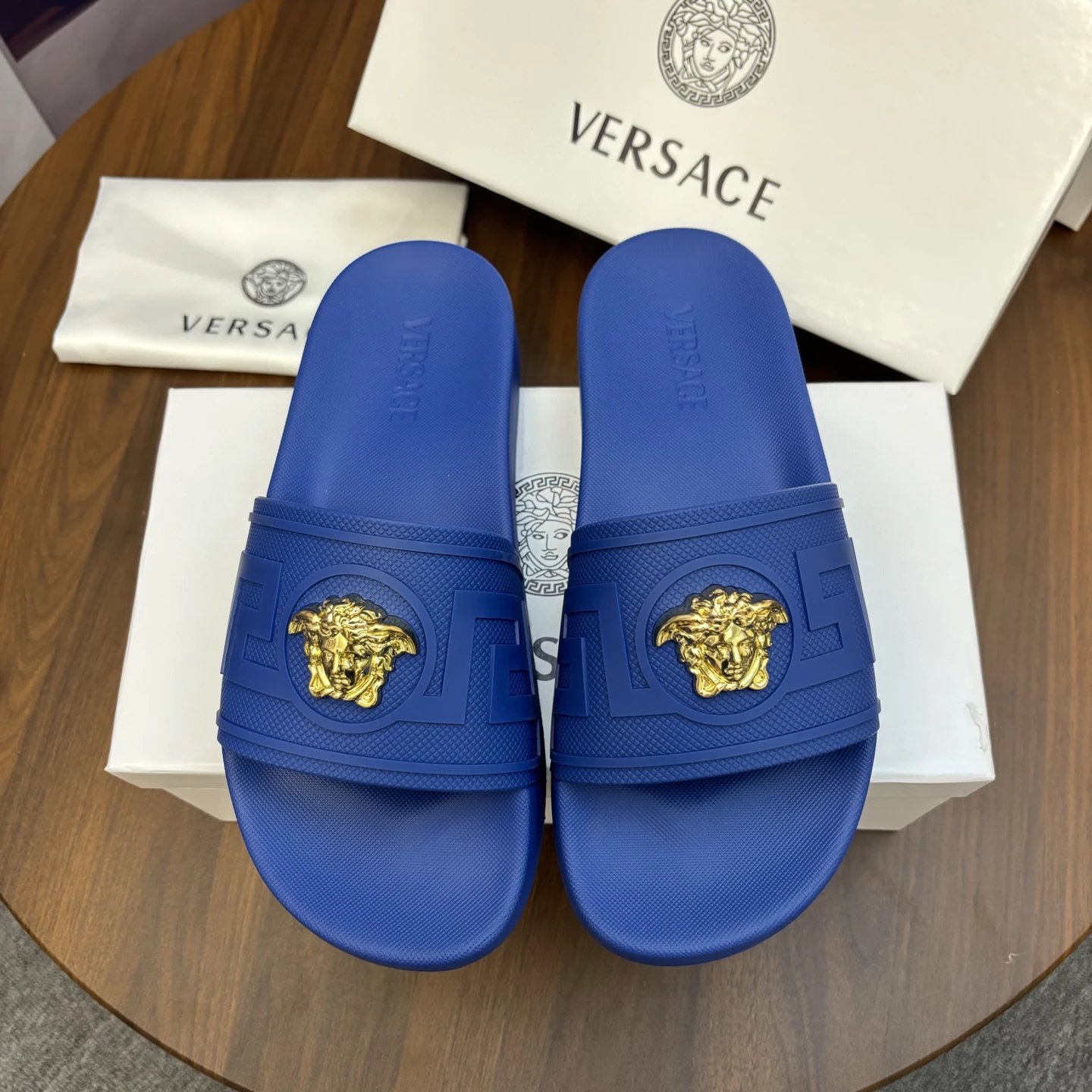 Versace Medusa Luxury Style Royal Blue Slide Sandals