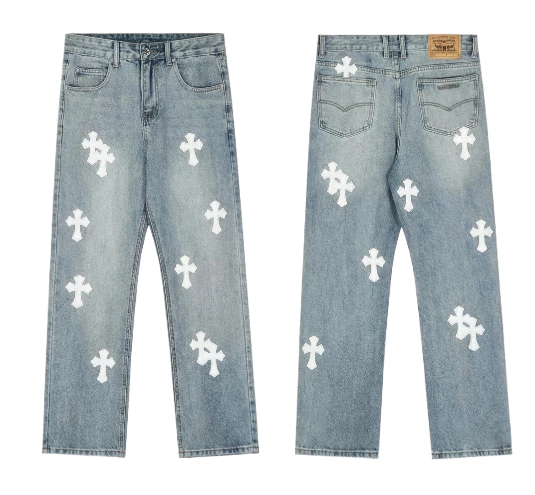 Chrome Hearts Cross Light Blue Jeans