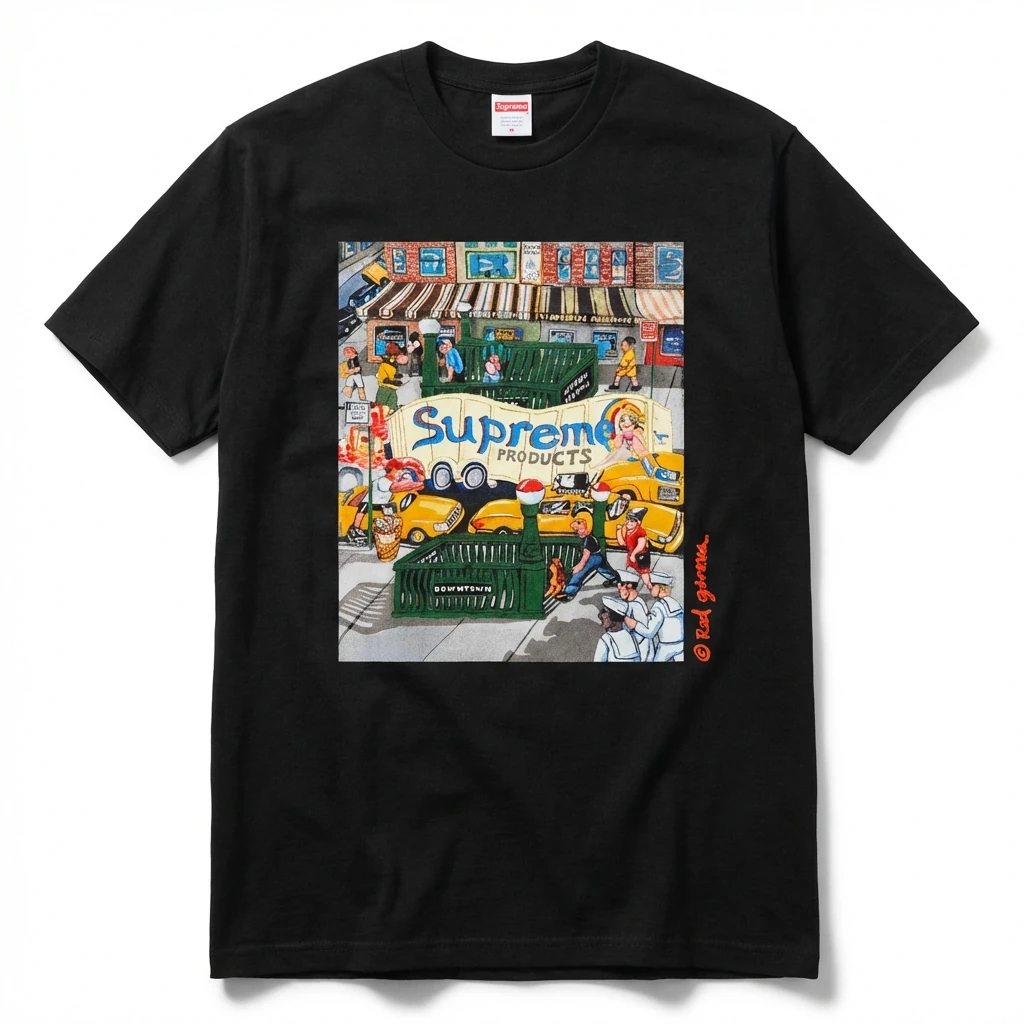 Supreme street style black T-shirt