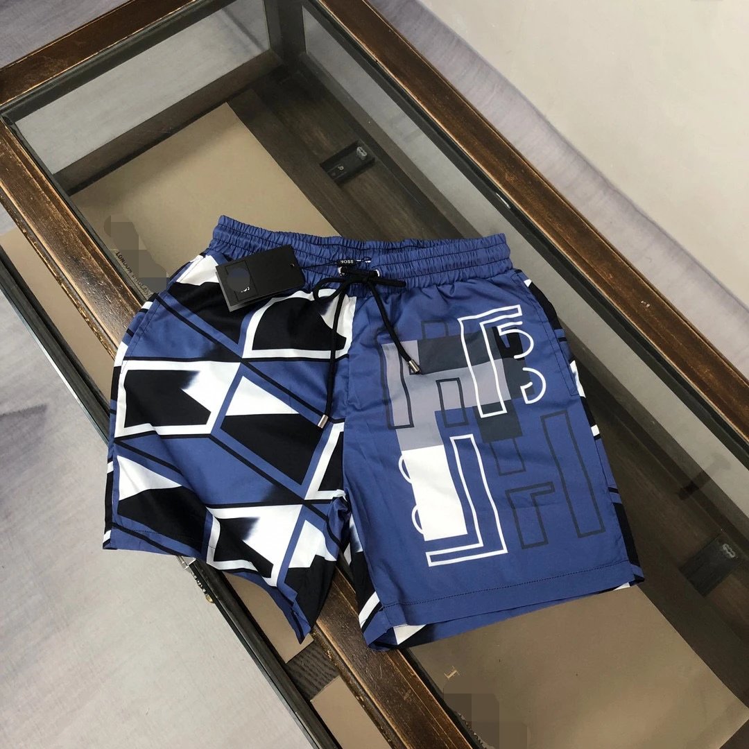 Fendi Geometric Print Trendy Style Blue Shorts