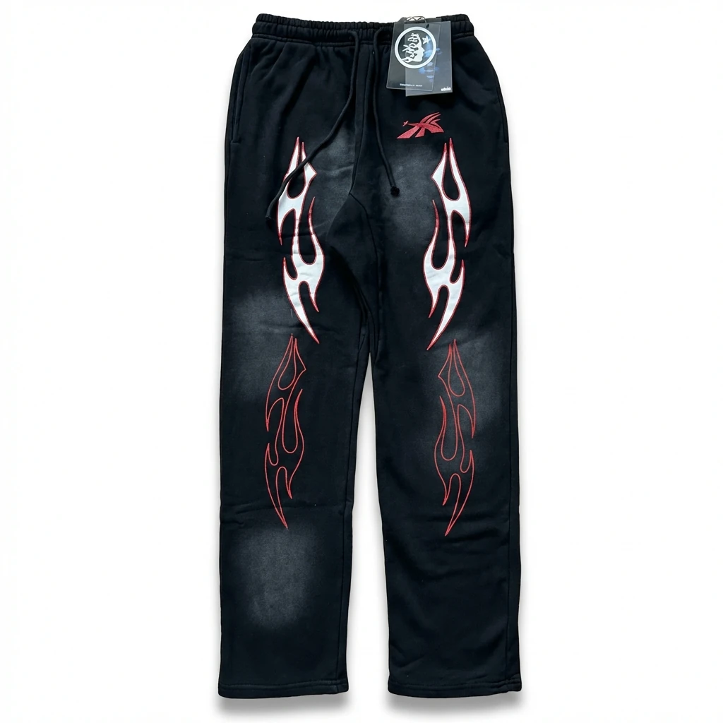 Hellstar Flame Wind Black Sweatpants