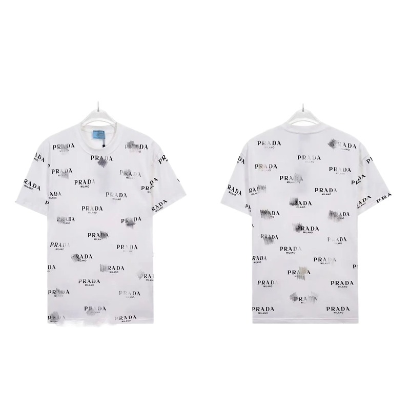 Prada All-over Print Streetwear Style White Short-sleeve T-Shirt