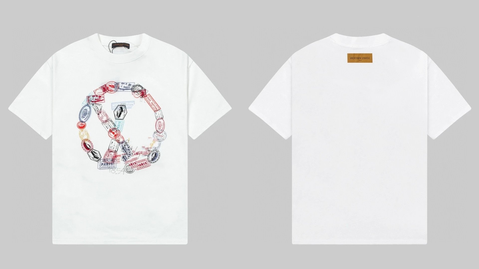 Louis Vuitton Postmark Print Vintage Style White T-Shirt
