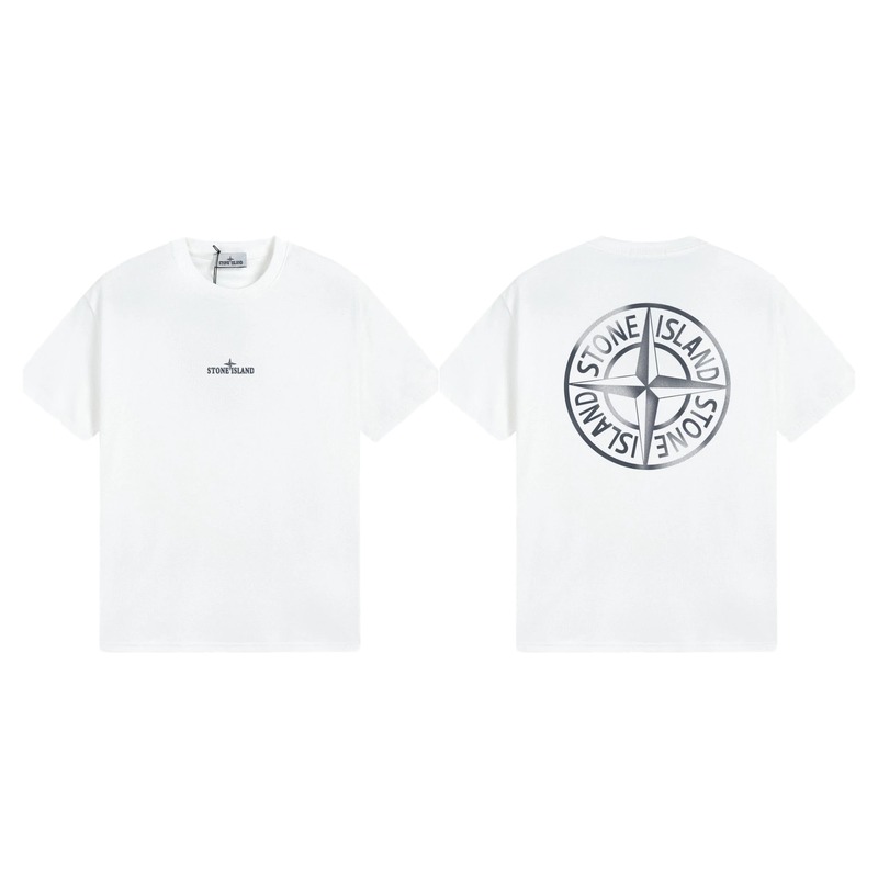 Stone Island Large Compass Print Street Style White T-Shirt