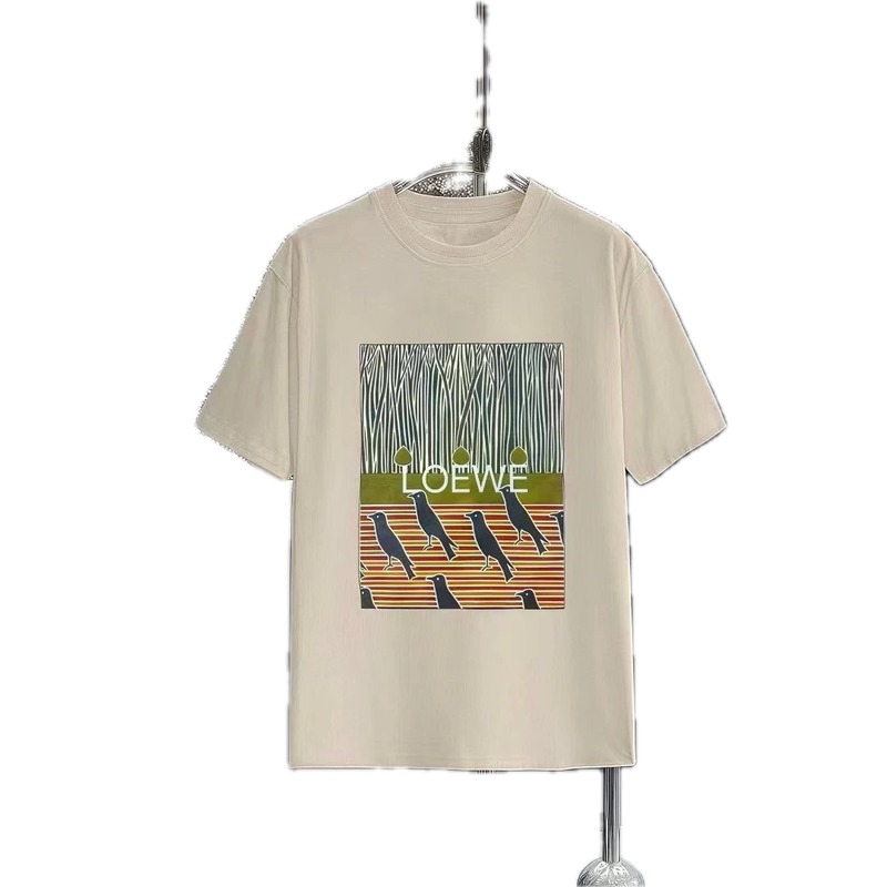 LOEWE Crow Print Vintage Style Light Beige T-Shirt