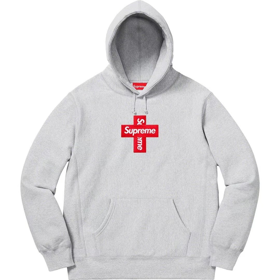 Supreme Streetwear Logo hoodie Gray Red Oversized with Logo Accent